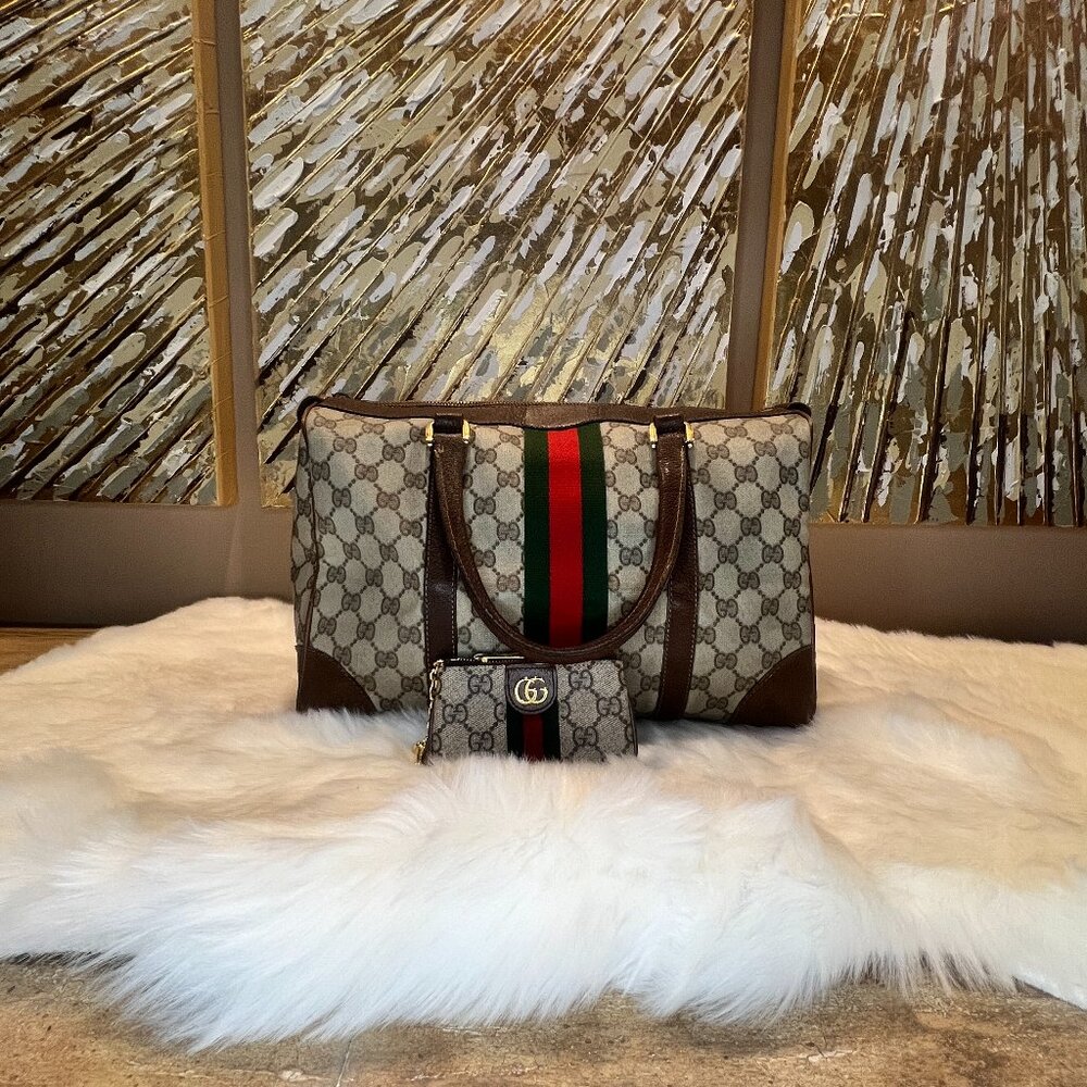 Gucci GG Monogram Supreme Sherryline Ophidia Boston Bag with Ophidia Key Case